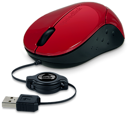 Rote Computermouse von Speedlink mit ergonomischem Design und USB-Anschluss sowie ausziehbarem Kabel