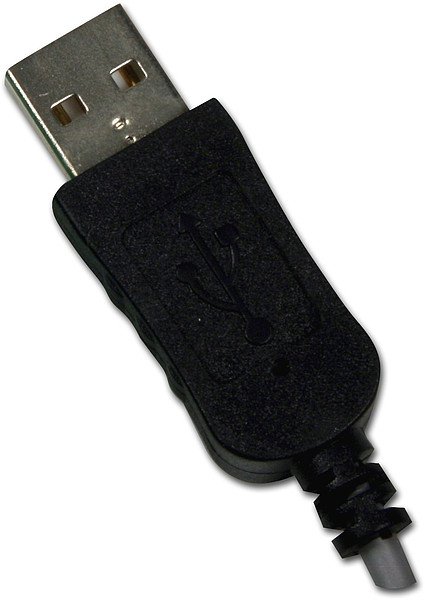 Nahaufnahme eines schwarzen USB-A Steckers für Computerzubehör und Elektronikgeräte