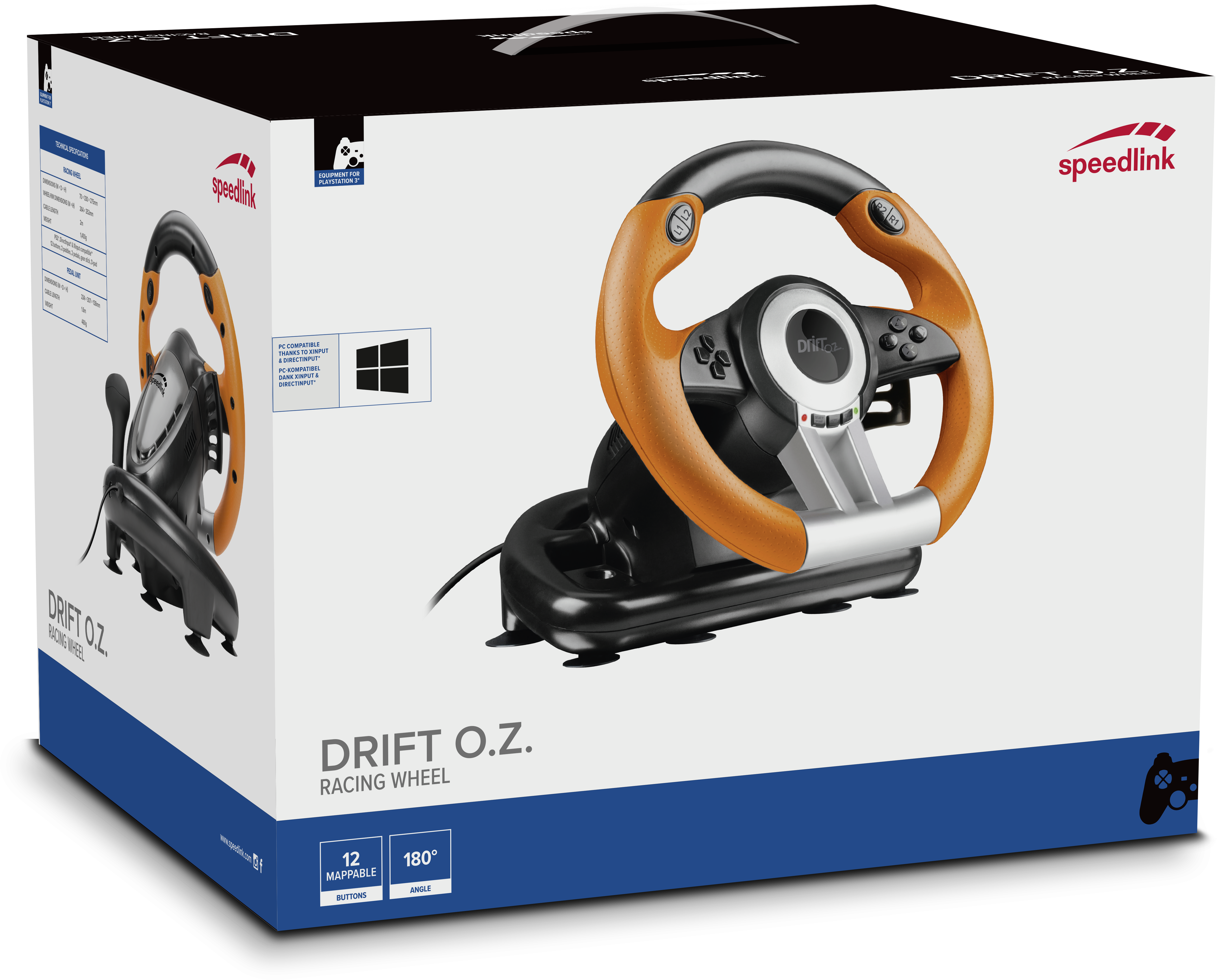 DRIFT O.Z. Racing Wheel - for PS3, black-orange | SL-4495-BKOR