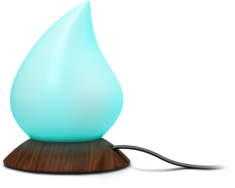 Elektrischer Aromadiffuser in Tropfenform mit leuchtendem LED-Licht und Holzsockel für Raumduft