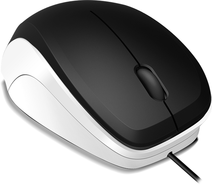 Schwarz-weiße kabelgebundene Computermaus mit ergonomischer Form und Scrollrad