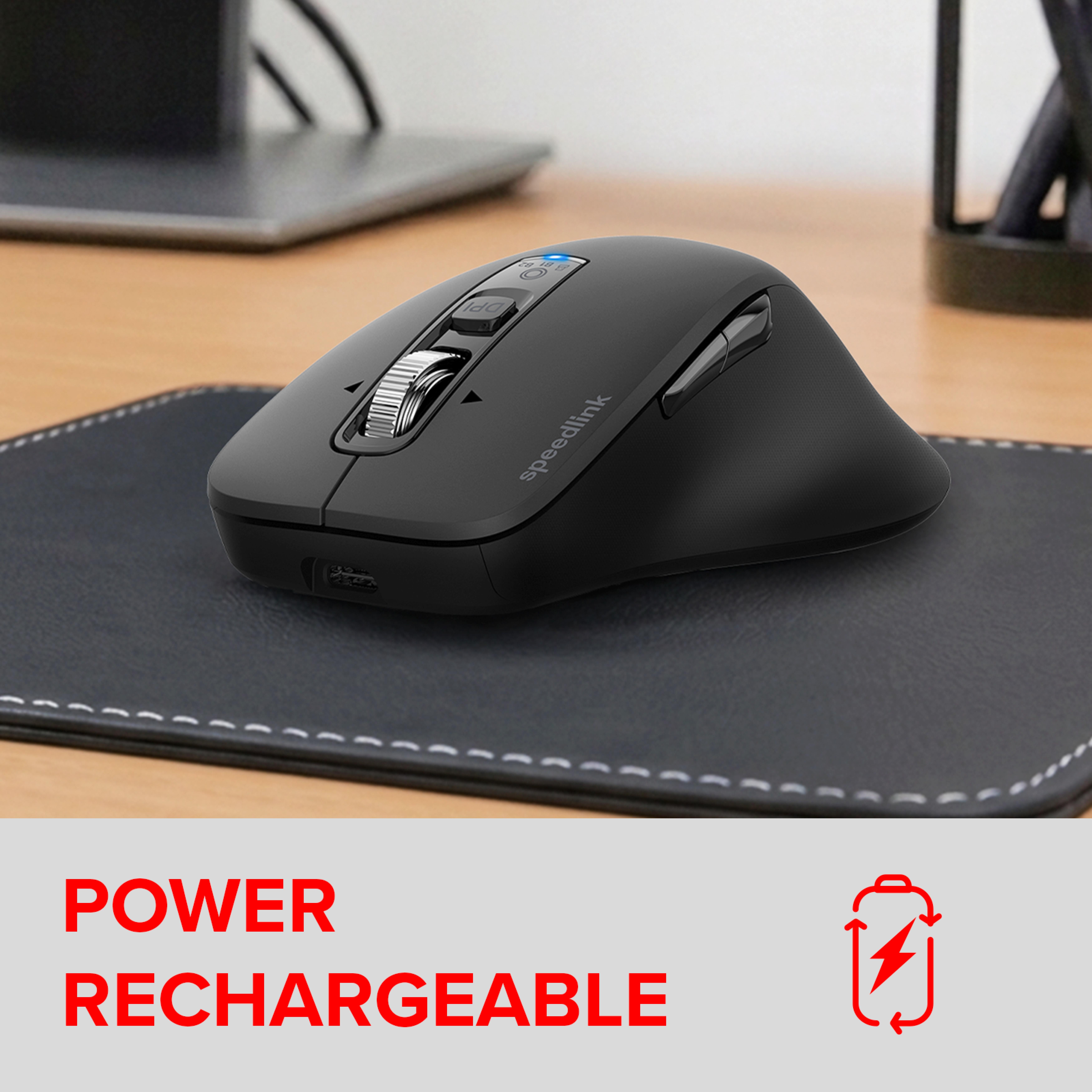 VELORA wiederaufladbare Maus - kabellos, Bluetooth, Smart Flying Scroll Wheel, schwarz