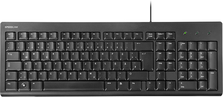 Schwarze SPEEDLINK Kabel-Tastatur mit deutschem QWERTZ-Tastenfeld und Ziffernblock