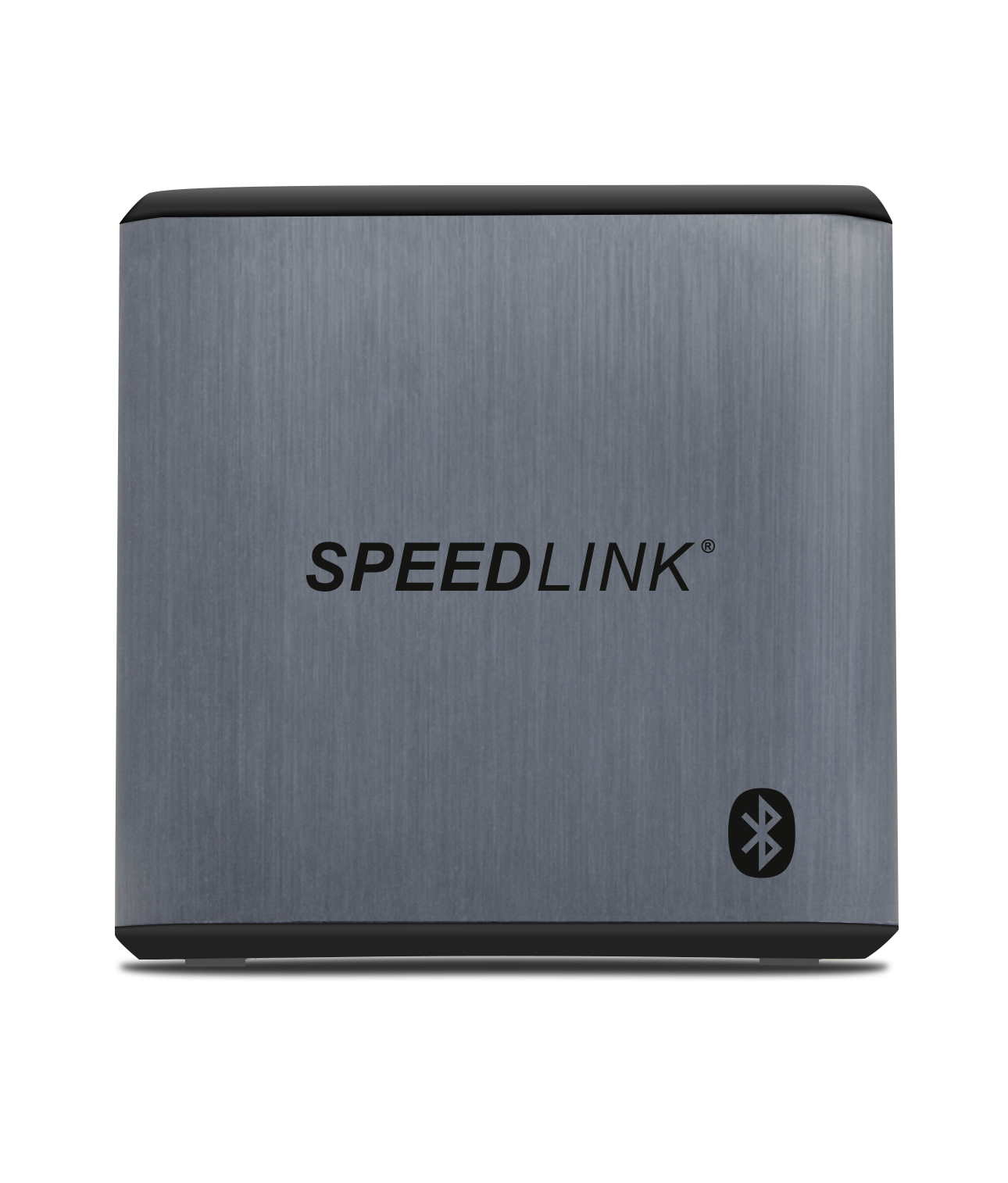 Vorderansicht eines kompakten SPEEDLINK Bluetooth Lautsprechers mit gebürstetem Metallgehäuse