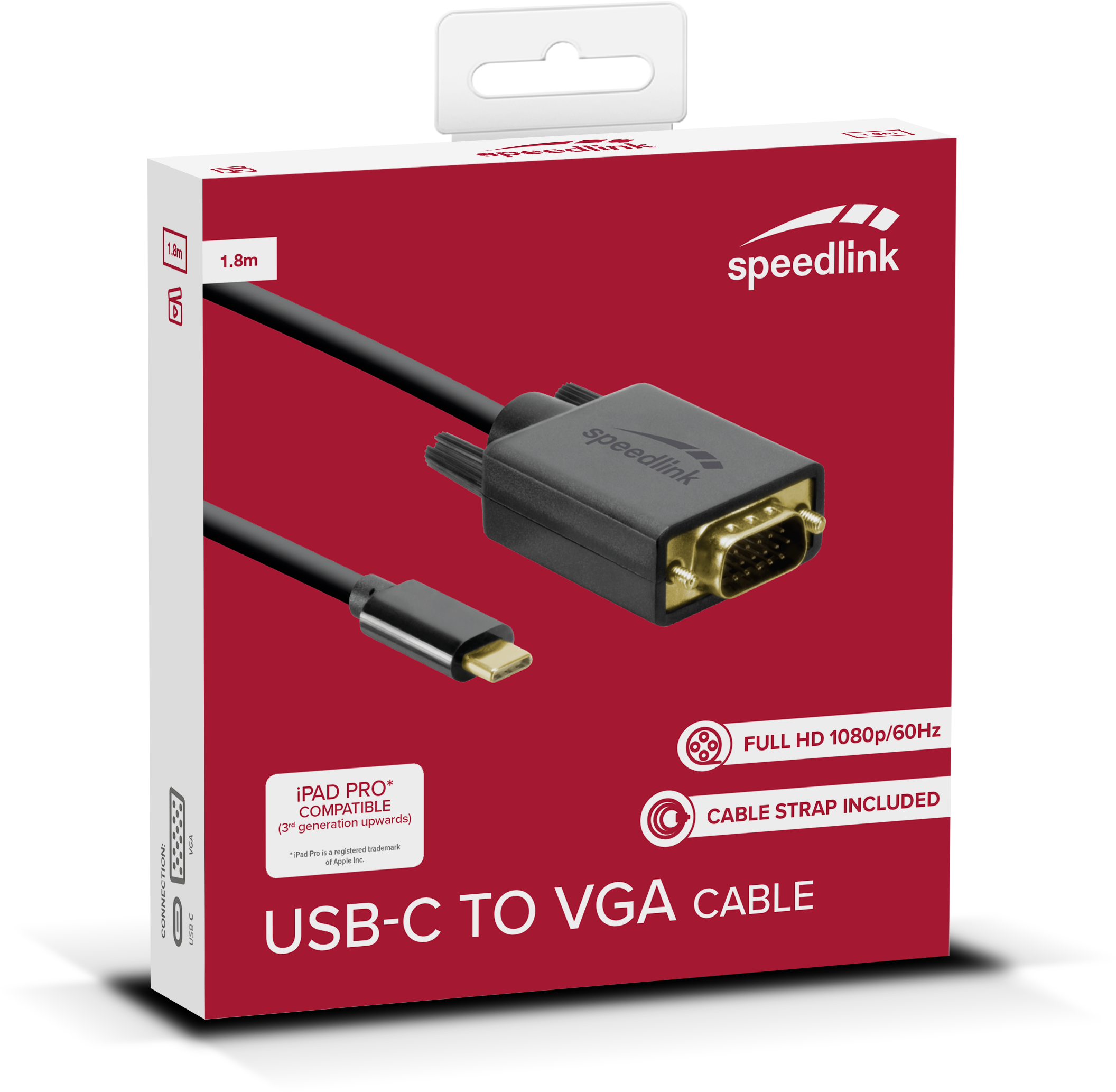 USBC to VGA cable, 1.8m HQ SL180029BK
