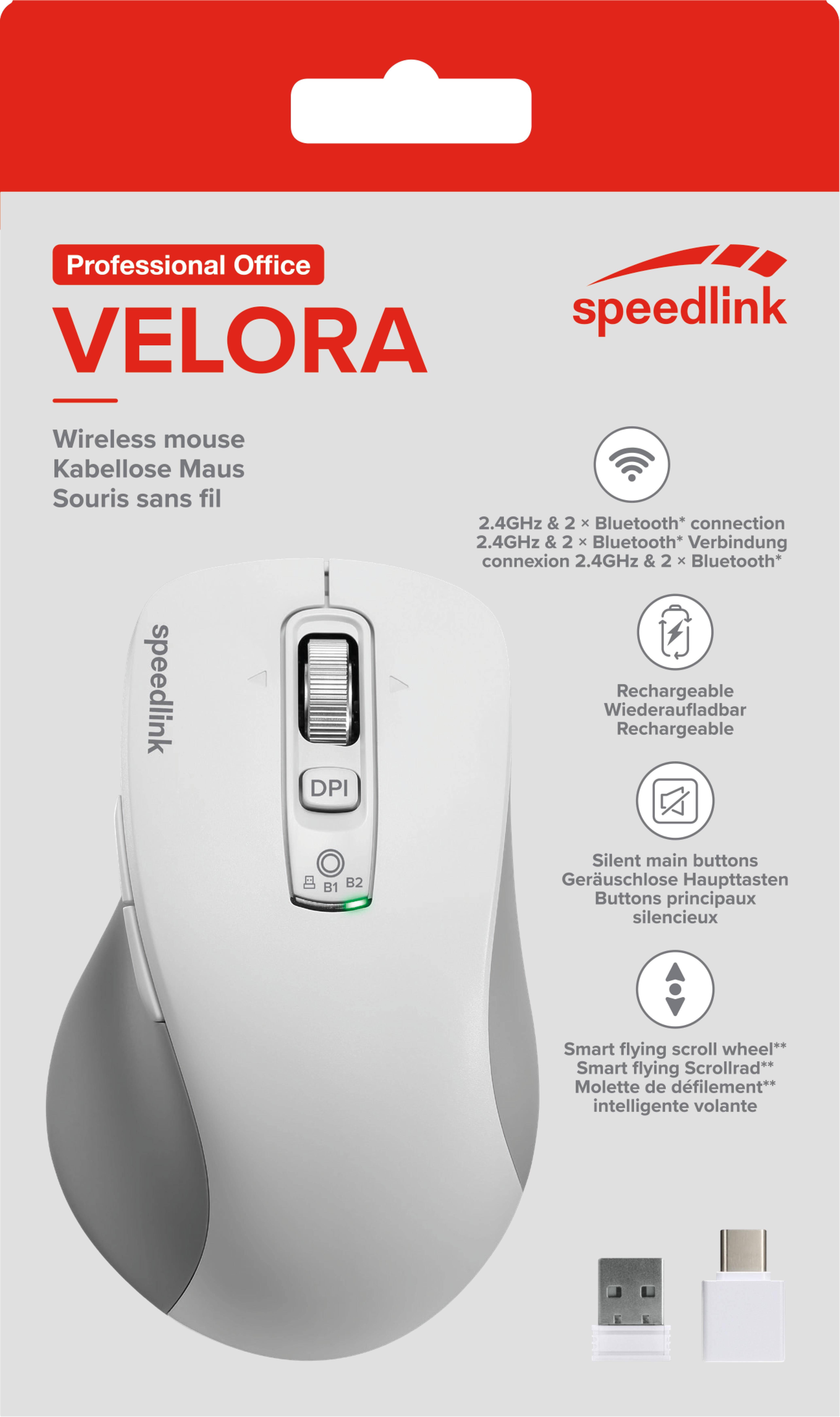 VELORA wiederaufladbare Maus - kabellos, Bluetooth, Smart Flying Scroll Wheel, weiß