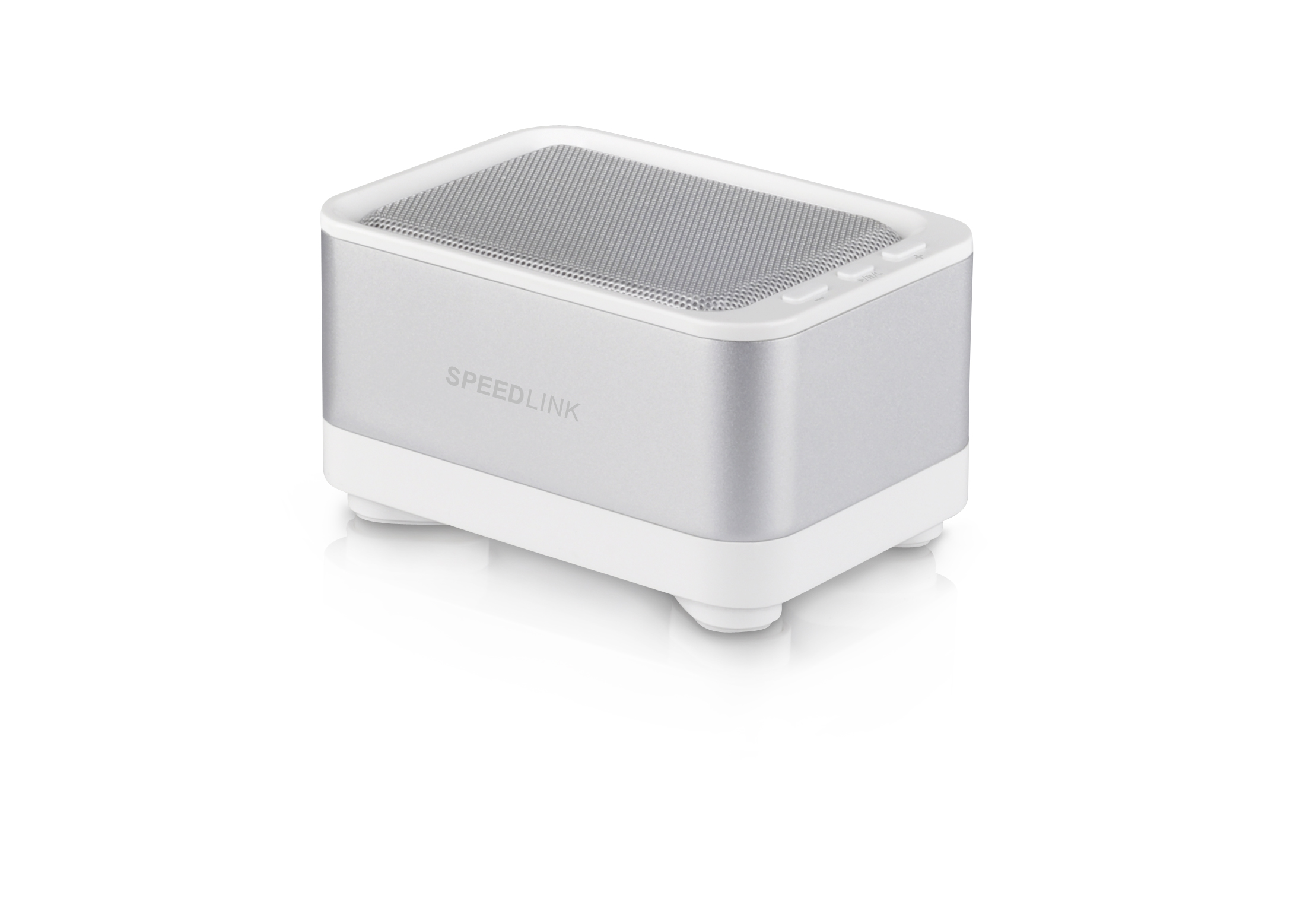 SPEEDLINK tragbarer Bluetooth-Lautsprecher, rechteckig in Silber und Weiß, auf weißem Hintergrund