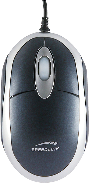 Obenansicht einer SPEEDLINK optischen USB-Kabelmaus in Schwarz-Silber mit Scrollrad