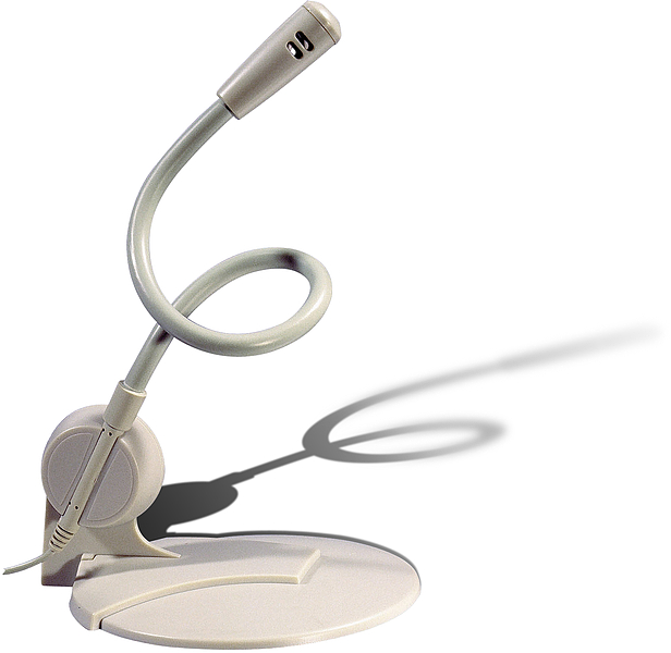 Weißes, flexibles Tischmikrofon mit rundem Standfuß für Computer oder Laptop-Anwendungen