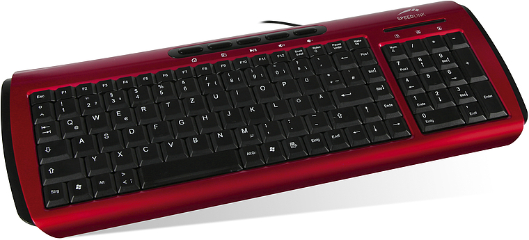 Rote SPEEDLINK Tastatur mit deutschem QWERTZ-Layout und integriertem Nummernblock, kabelgebunden