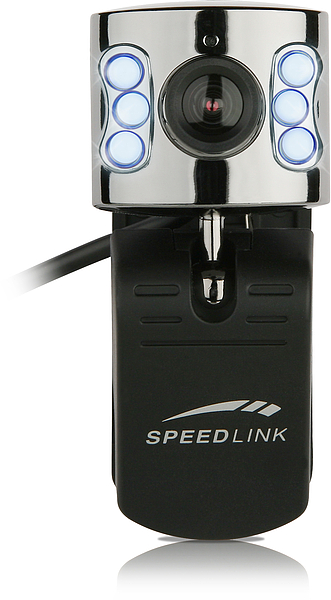 Speedlink Webcam in Schwarz-Silber mit sechs beleuchteten LEDs und Clipbefestigung