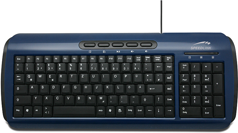 Speedlink Tastatur mit deutschem QWERTZ-Layout, Kabelanschluss und blauer Gehäusefarbe