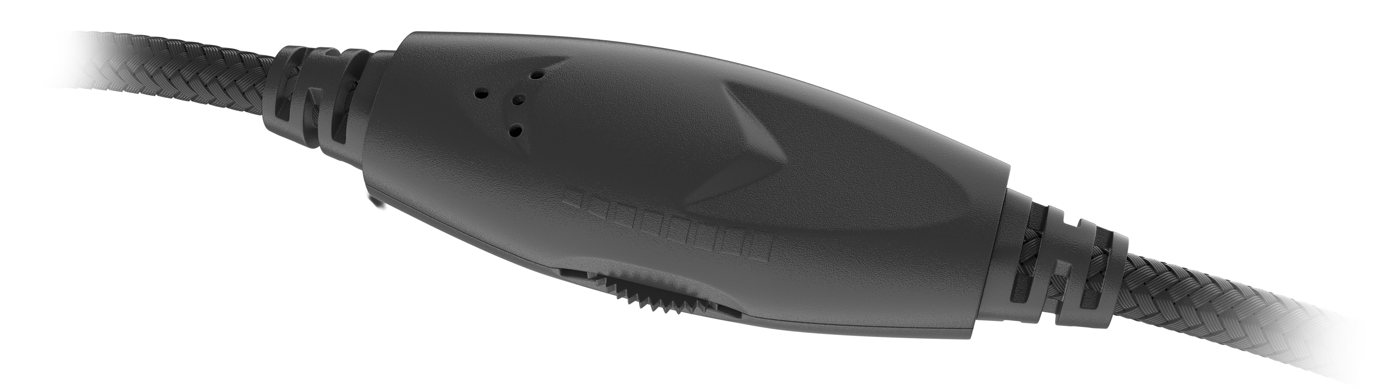 Detailaufnahme eines schwarzen Kabelschalters mit robustem, geflochtenem Kabel und strukturiertem Gehäuse
