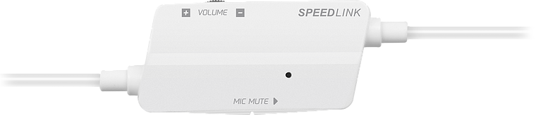 Weiße SPEEDLINK Inline-Fernbedienung mit Tasten für Lautstärkeregelung und Mikrofon-Stummschaltung