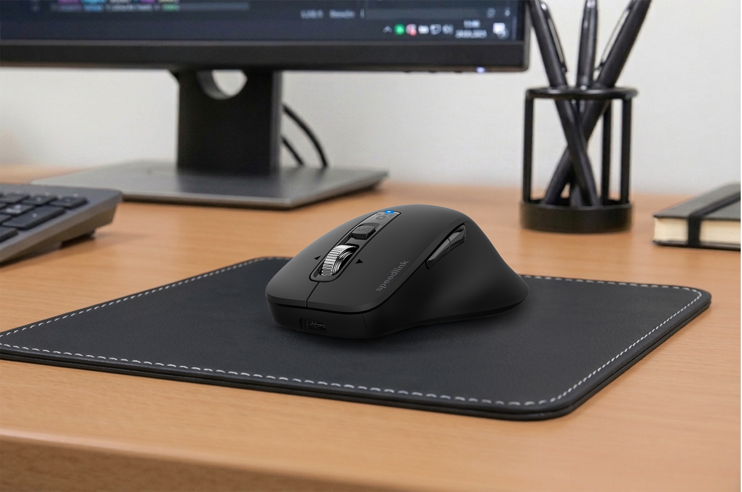 VELORA wiederaufladbare Maus - kabellos, Bluetooth, Smart Flying Scroll Wheel, schwarz