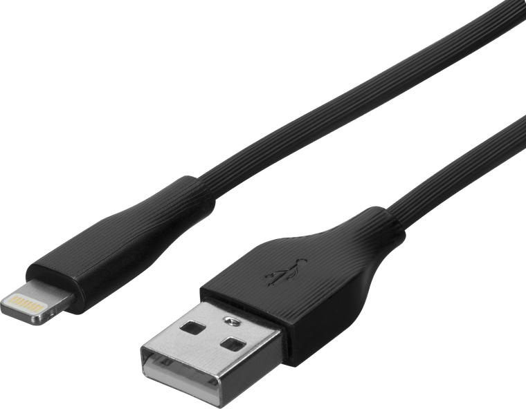 Schwarzes USB-auf-Lightning-Kabel zum Laden und Synchronisieren von Apple-Geräten wie iPhone, iPad oder iPod