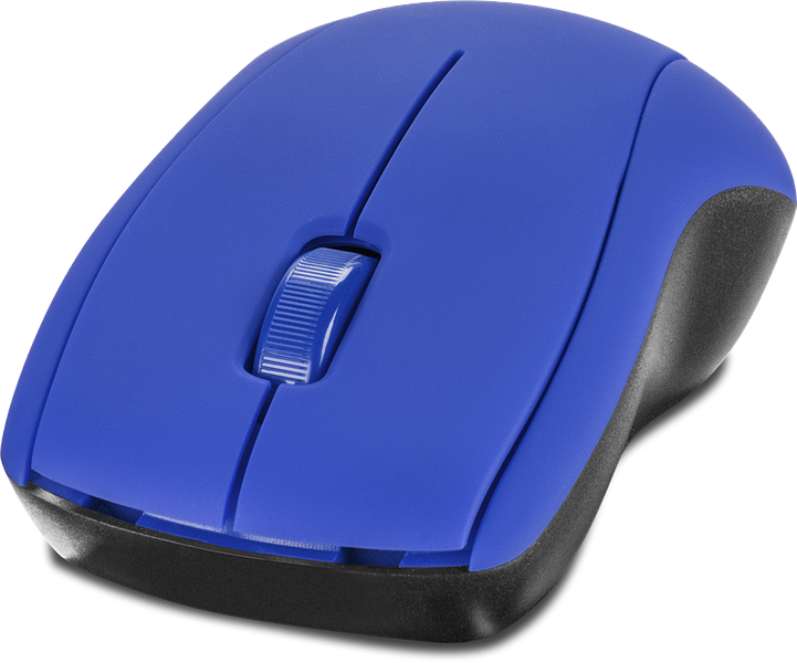 Kabellose blaue Computermaus mit ergonomischer Form für komfortables Arbeiten am PC oder Laptop