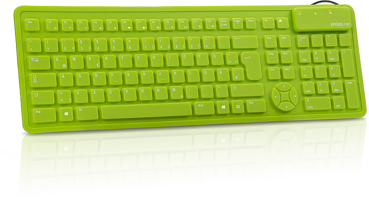 Leuchtend grüne SPEEDLINK Silikon-Tastatur mit deutschem QWERTZ-Layout und spritzwassergeschütztem Design