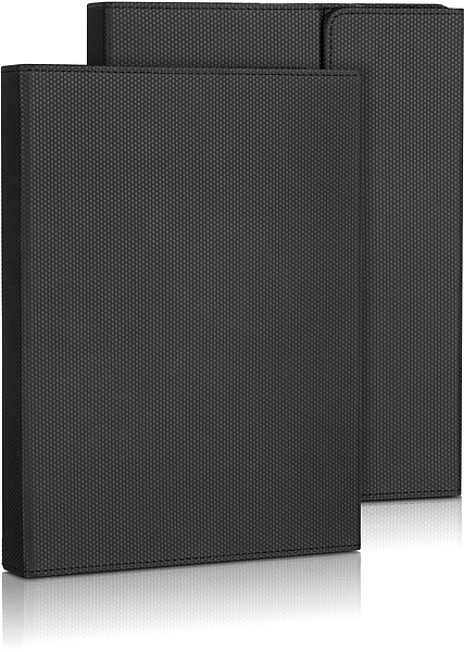 Zwei schwarze Aktenordner mit feiner Struktur, ideal zur Aufbewahrung von DIN A4 Unterlagen