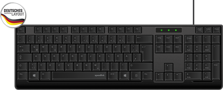 Schwarze Speedlink Tastatur mit deutschem QWERTZ-Layout und Ziffernblock, kabelgebunden