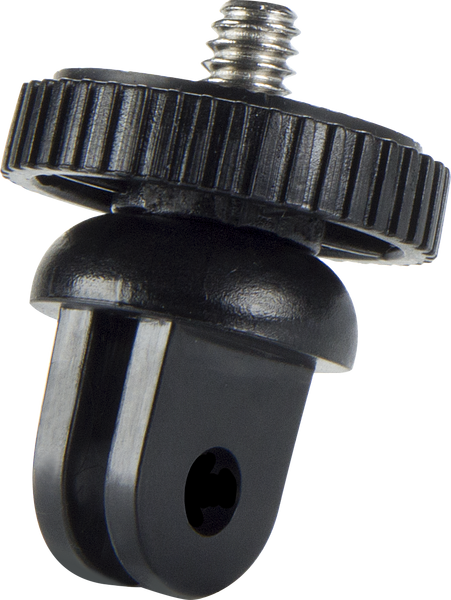 Schwarzer Adapter für Actioncams mit 1/4 Zoll Gewinde zum Montieren von Kamerasystemen und Zubehör