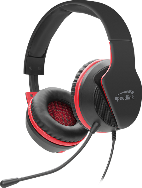 Schwarzes und rotes Speedlink Gaming-Headset mit Mikrofon, Over-Ear-Design, gepolsterte Ohrmuscheln und verstellbarem Kopfbügel