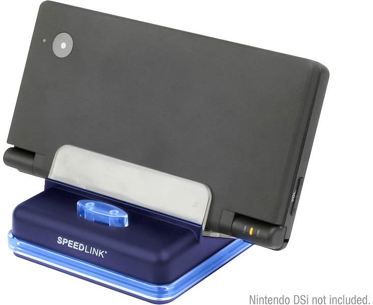 SPEEDLINK Ladestation mit aufgesetztem Nintendo DSi, ideale Ladelösung für das Handheld-Gaming-System