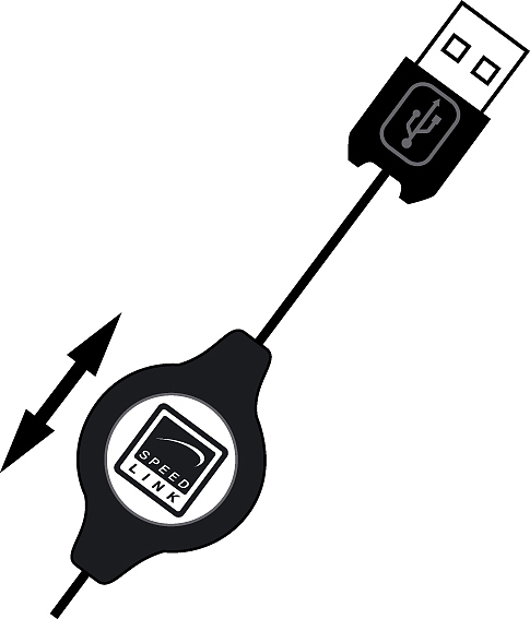 Abbildung eines USB-Verlängerungskabels mit Aufrollmechanismus der Marke Speedlink