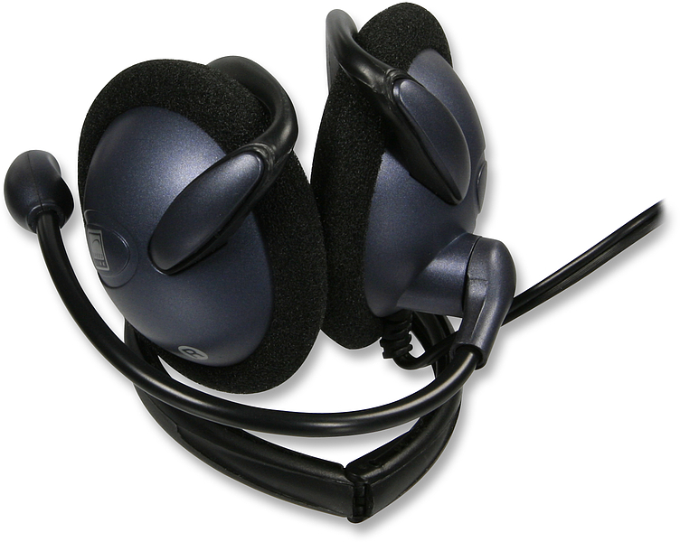 Abbildung eines schwarzen Headsets mit Mikrofon und gepolsterten Ohrmuscheln für Computer oder Gaming