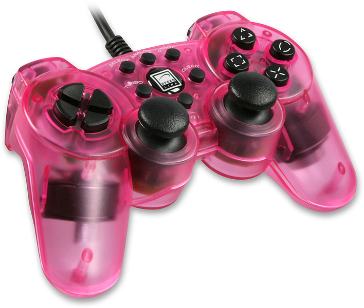 Rosa transparenter Gaming-Controller mit zwei Joysticks, Steuerkreuz und Tasten, kabelgebunden, geeignet für Videospiele