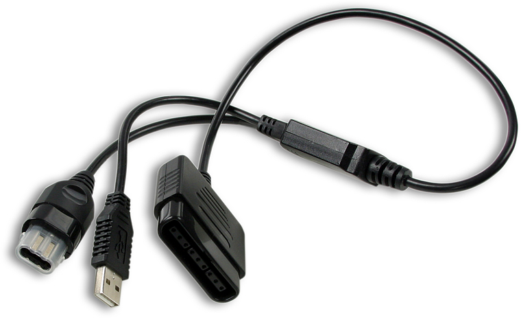 Adapterkabel mit USB-Stecker und Gamecontroller-Anschluss zum Verbinden von Konsolencontrollern mit einem Computer