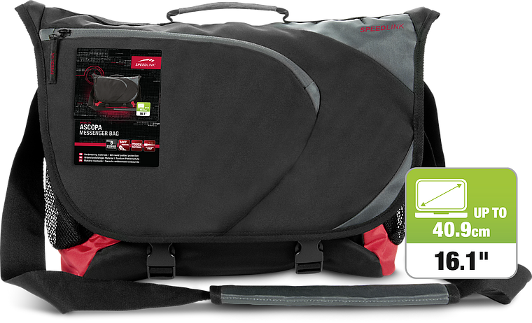 SPEEDLINK ASCAPA Messenger Bag in Schwarz und Grau, geeignet für Laptops bis 40,9 cm (16,1 Zoll), mit Fronttasche und Gurt
