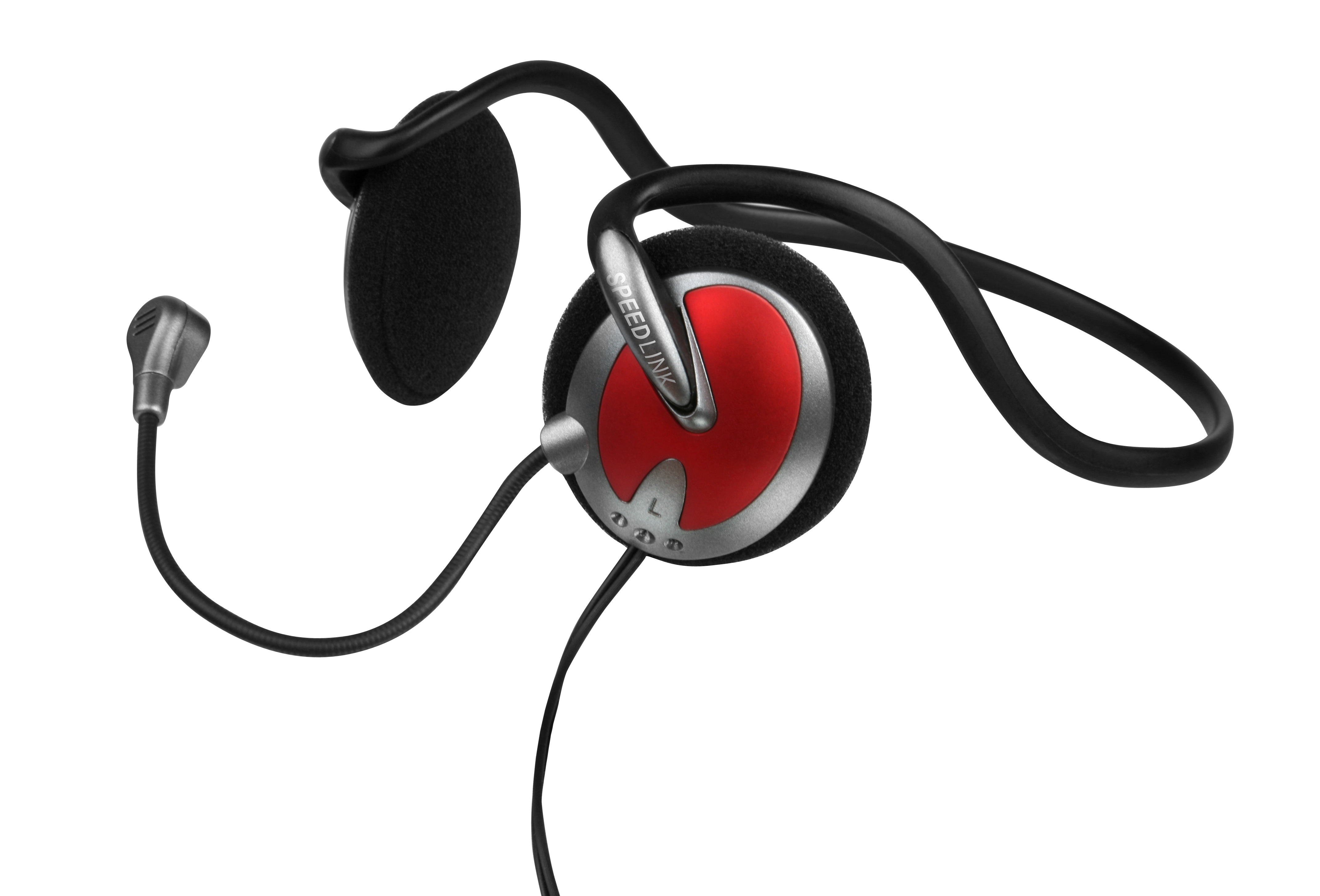 Rotes und schwarzes SPEEDLINK Headset mit Mikrofon und Nackenbügel, ideal für PC oder Gaming