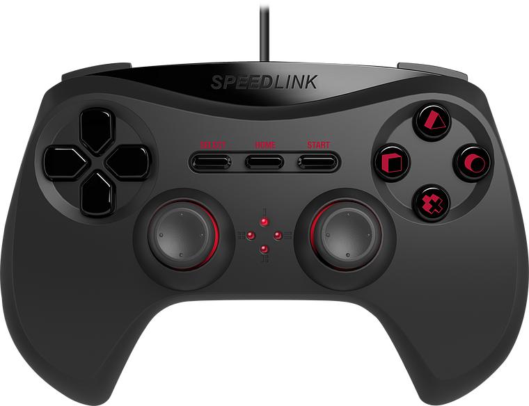 Schwarzer SPEEDLINK Gaming-Controller mit Kabel, zwei Analogsticks, D-Pad und Funktionstasten, geeignet für PC und Konsole