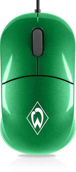 Grüne Computermaus mit dem Logo des Fußballvereins Werder Bremen auf der Oberseite
