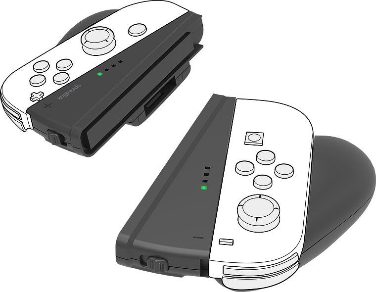 Abbildung eines Nintendo Switch Joy-Con Controller Sets mit linker und rechter Steuereinheit in Schwarz-Weiß-Optik