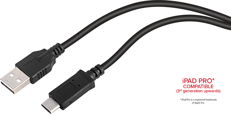 Schwarzes USB-A auf USB-C Kabel, geeignet für iPad Pro Modelle ab der 3. Generation