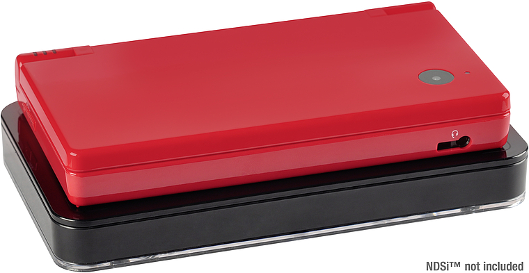 Schwarze externe Ladestation für Nintendo DSi, Konsole in Rot dient nur zur Veranschaulichung, nicht im Lieferumfang enthalten