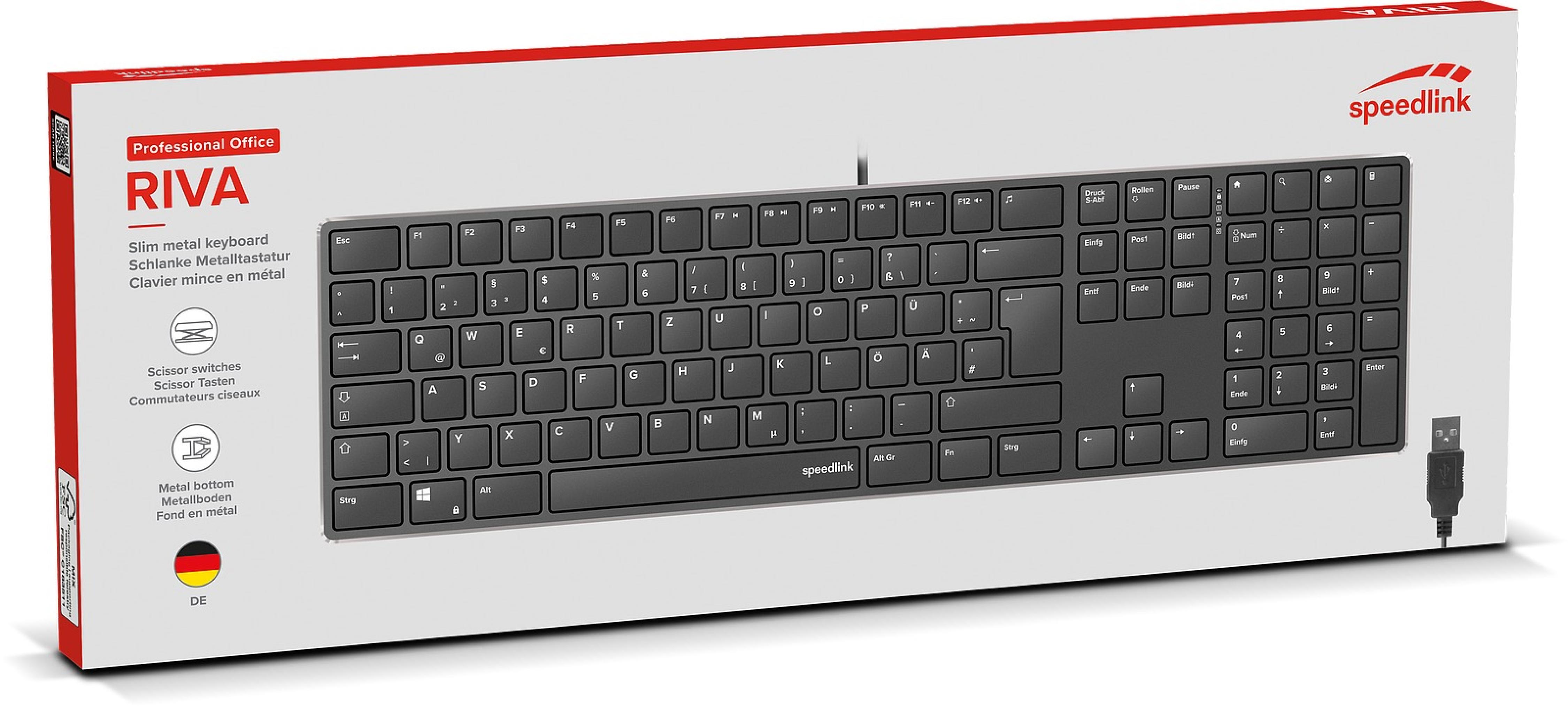 RIVA Slim Metal Scissor Keyboard, black - DE Layout