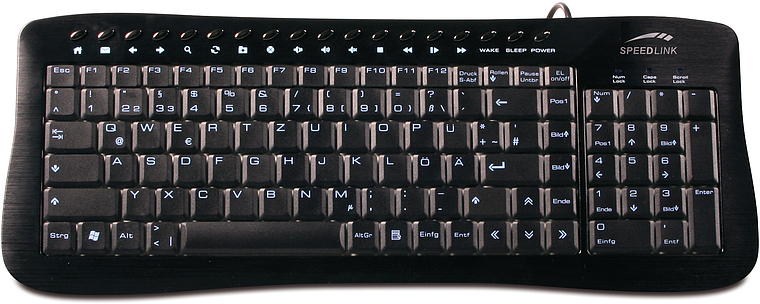 Schwarze Speedlink Tastatur mit deutschem QWERTZ-Layout und zusätzlichen Medientasten