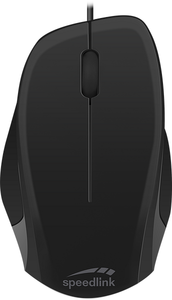 Schwarze kabelgebundene Speedlink Computermaus mit ergonomischer Form von oben