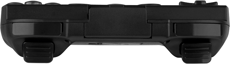 Schwarzer Spiele-Controller von hinten, Fokus auf die beiden Schultertasten und die ergonomische Form