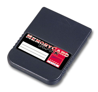 Schwarze Memory Card für PlayStation Konsole von Speed Link mit Etikett zum Beschriften