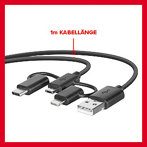 3in1 Lightning cable, for iPhone-iPad, 1m