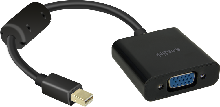 Speedlink Mini DisplayPort auf VGA Adapter, schwarzes Kabel für den Anschluss von Monitor oder Beamer