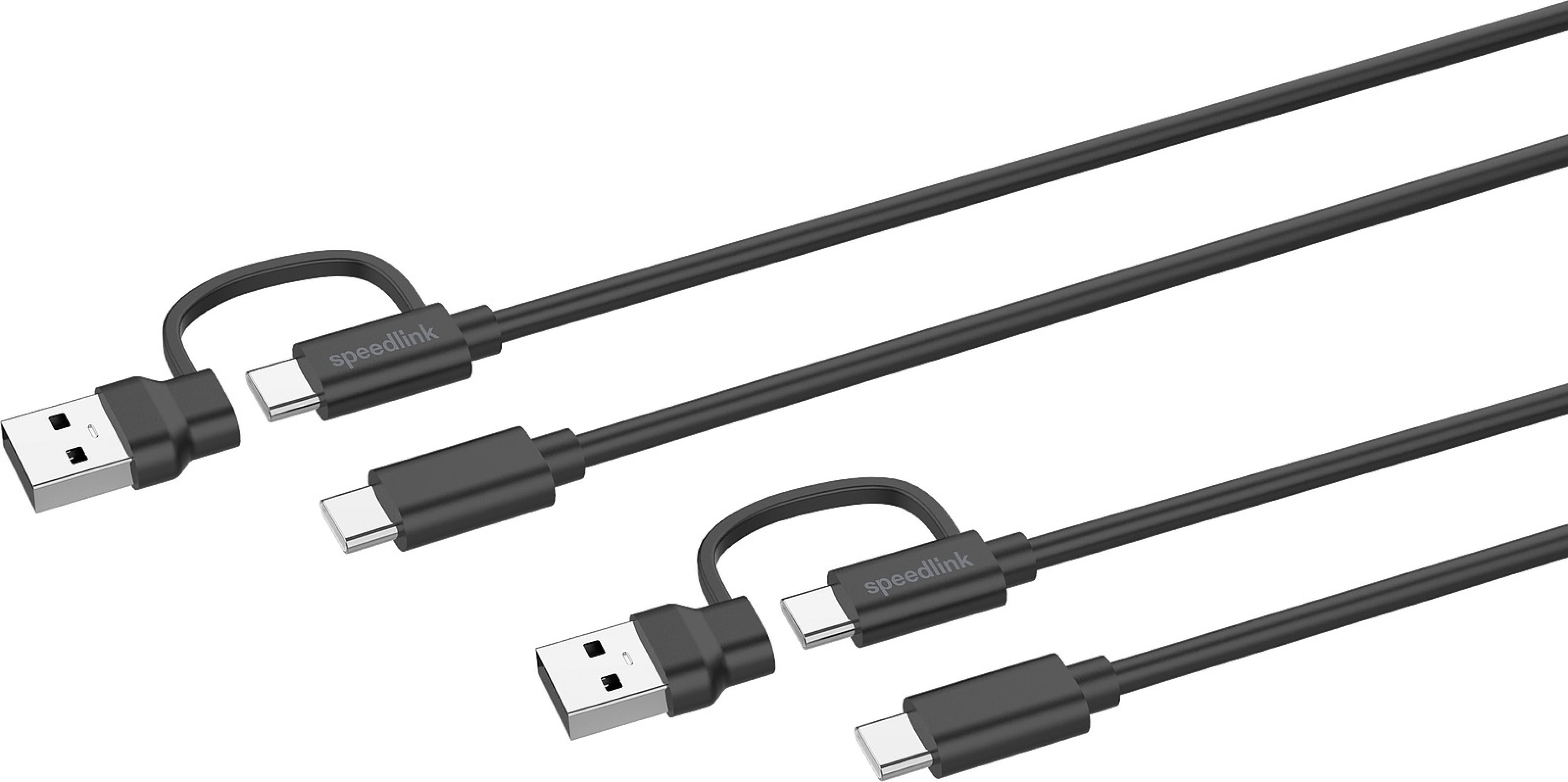STREAM Play & Charge USB-C/A to USB-C Cable Set - for PS5/Xbox Series X/S/Switch 2/Switch/OLED/Lite, black