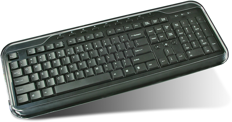 Abbildung einer schwarzen Computer-Tastatur mit deutschem QWERTZ-Layout und integriertem Nummernblock
