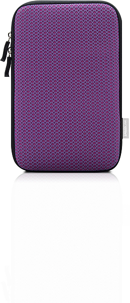 Violette Tablet- oder E-Reader-Hülle mit Reißverschluss und dezentem Muster, ideal für den sicheren Transport