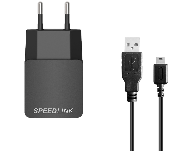 Schwarzes SPEEDLINK Netzladegerät mit USB- und Micro-USB-Kabel für einfaches Laden elektronischer Geräte