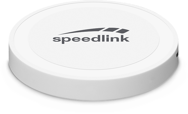 Weißes, rundes Speedlink Qi Wireless Charging Pad zum kabellosen Laden von kompatiblen Geräten